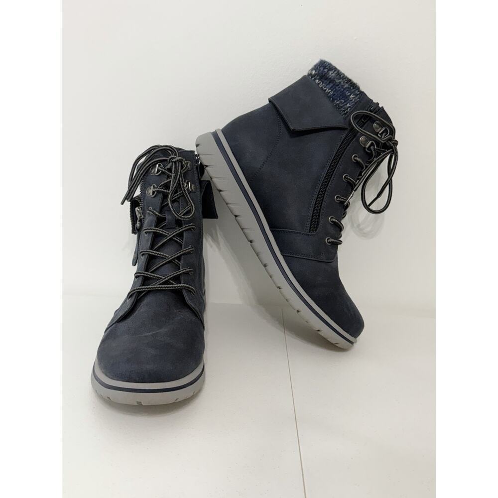 Cliffs White Mountain Hope Boots Womens 11M Navy Blue Knit Collar Ankle Zipper